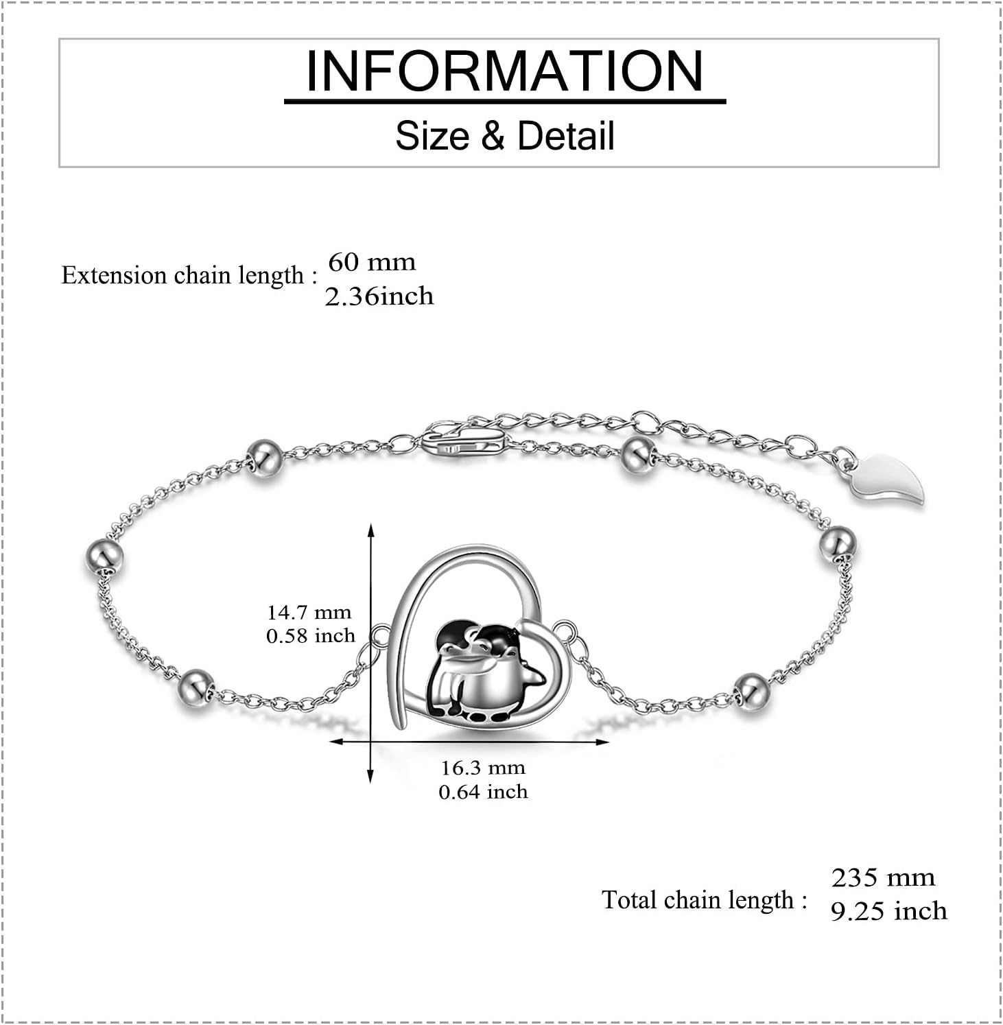 MONGAS Heart Bracelet Sterling Silver Heart Penguin/Guinea Pig/Hippo/Hummingbird/Dachshund Link Penguin/Guinea Pig/Hippo/Hummingbird/Dachshund Animal Jewelry for Women