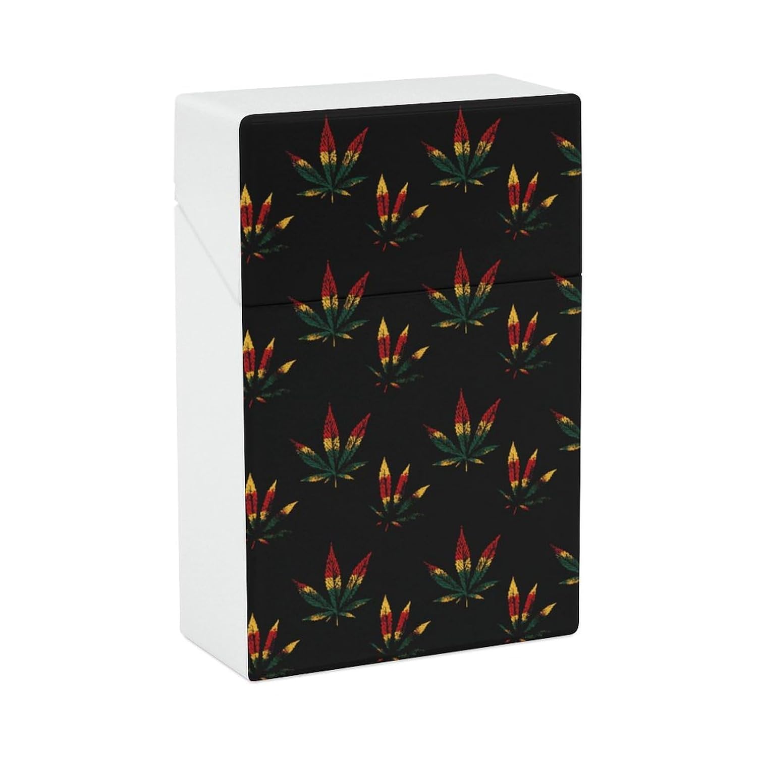 Reggae Rasta Weed Leaf Cigarette Case for Men Women Flip Open Waterproof Cigarette Holder Box