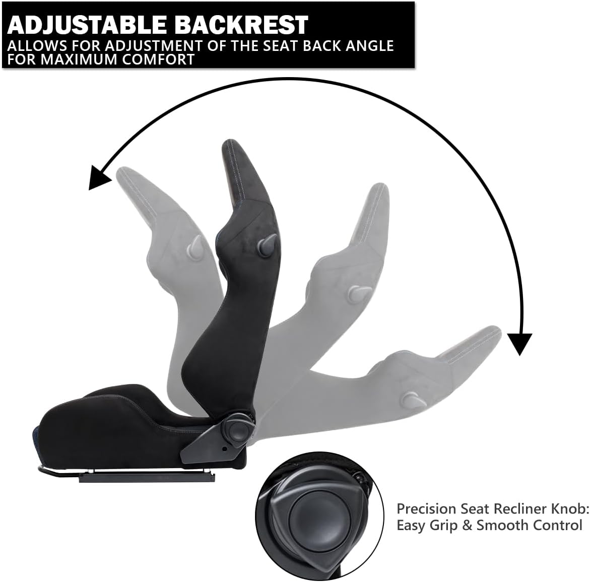 Spec-D Tuning Black Premium Suede, Blue Mesh Fabric, Fully Reclinable Racing Seats w/Dual Sliders, 4 Point Harness Compatible, Left + Right Pair 2 Seats