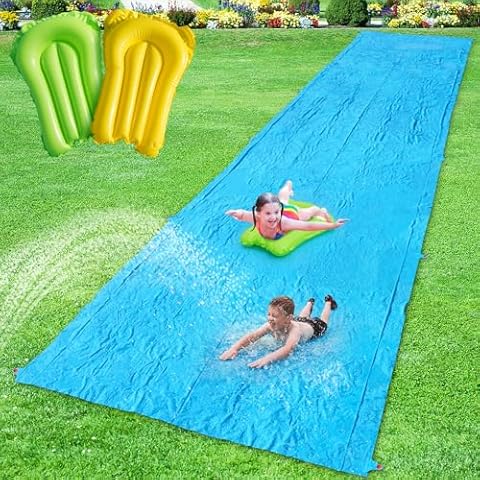40FT Slip Lawn Water Slide, Giant Slip, Splash and Slide for Kids Teens and Adults - Summer Slip Water and Slides Heavy Duty for Outdoor Backyard Lawn Summer Party with 14 Stakes and 2 Bodyboards Cover