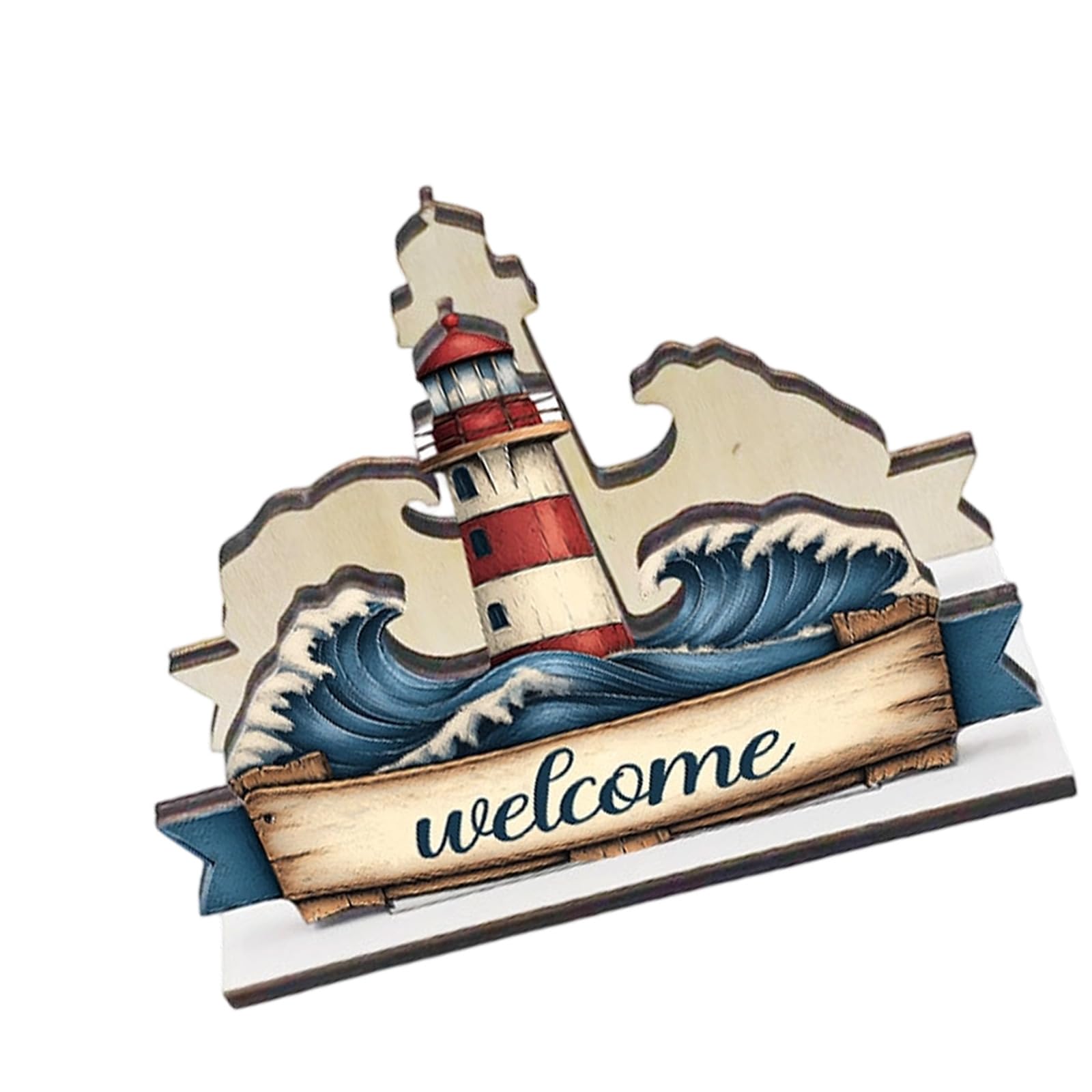 Tsophreniq Rustics Wooden Dining Table Napkin Rack Decorated with Nauticals Lighthouse and Starfishes Design Wooden Napkin Holder