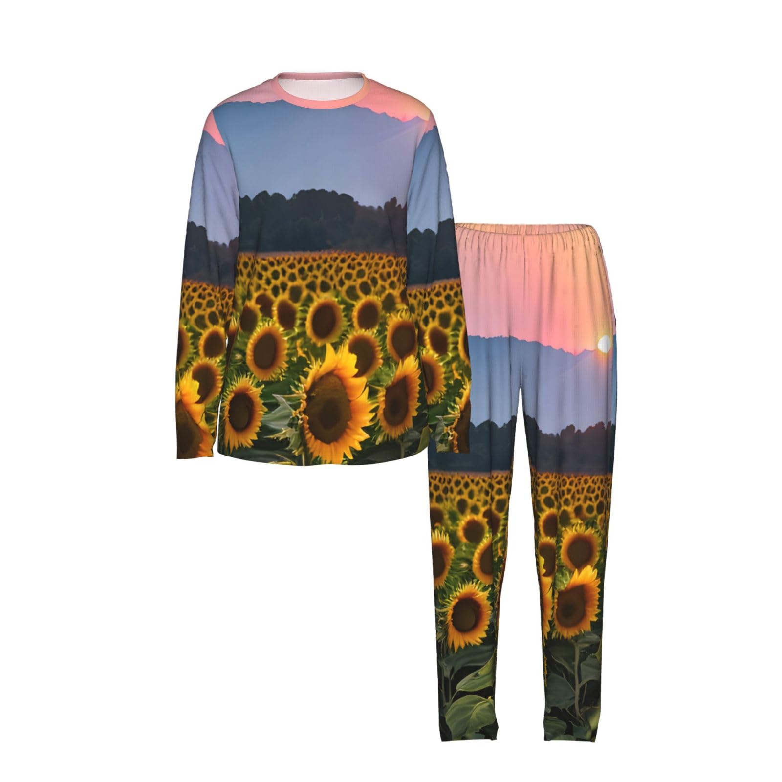 Sunflower Sun Stampa Donne Manica Lunga Pigiama Corrispondente Set Morbido Casa Lounge Sleepwear Yoga Viaggio