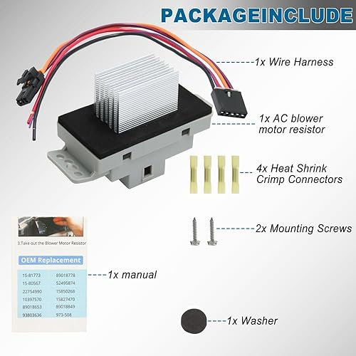 Miniatura 6 de Kit de resistencias de motor de ventilador HVAC compatible con Chevy 2003, 2004, 2005, 2006, 2007, Chevy, GMC Silverado, Tahoe, Suburban, Avalanche,