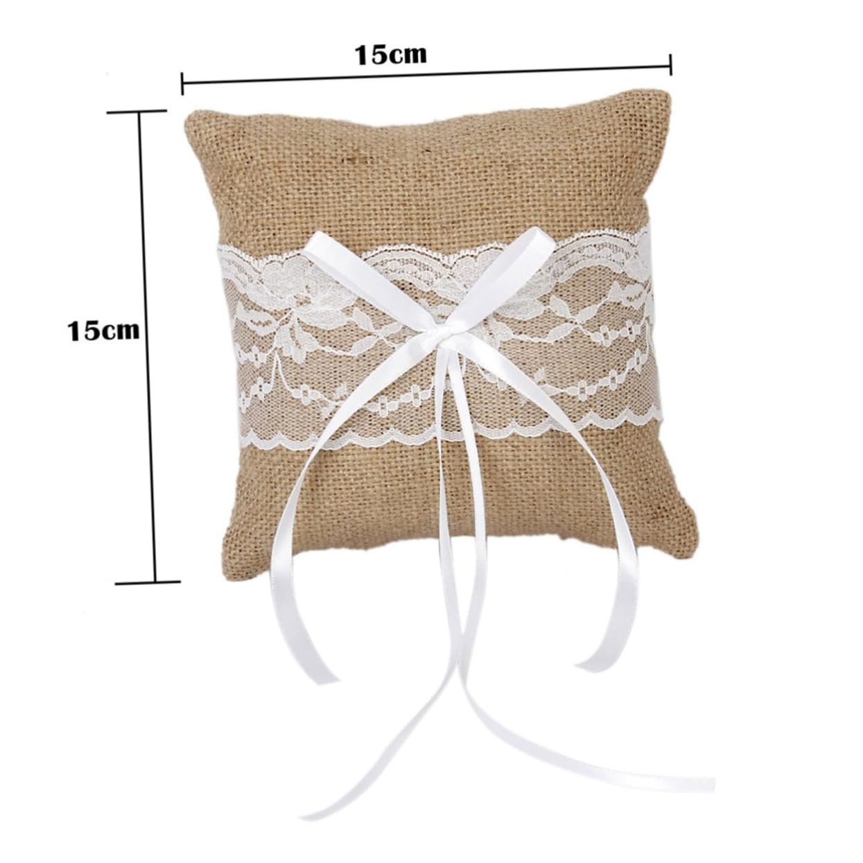 KOMBIUDA Rustic Pillow Set 6x6'' Burlap Jute Lace Flower Basket for Wedding Country Style Pillow Cushion