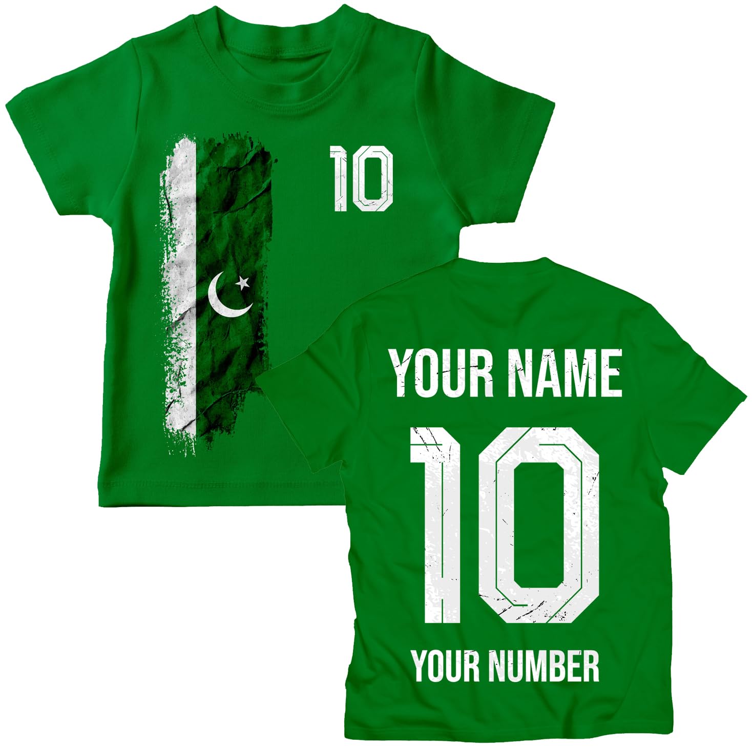 lepni.me Pakistan 2026 Personalised Kids' Football Fan Graphic Cotton T-Shirt, Custom Name and Number, Short Sleeve Supporters Top (12-13 Years Green Multi Color)