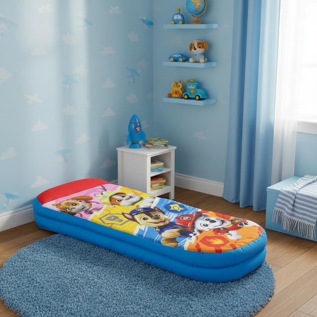 Character World Paw Patrol ReadyBed Kids aufblasbares Luftbett und Schlafsack mit Pumpe | Skye, Marshall, Rubble und Chase Design | Reisematratze für Übernachtungen und Camping oder Zuhause