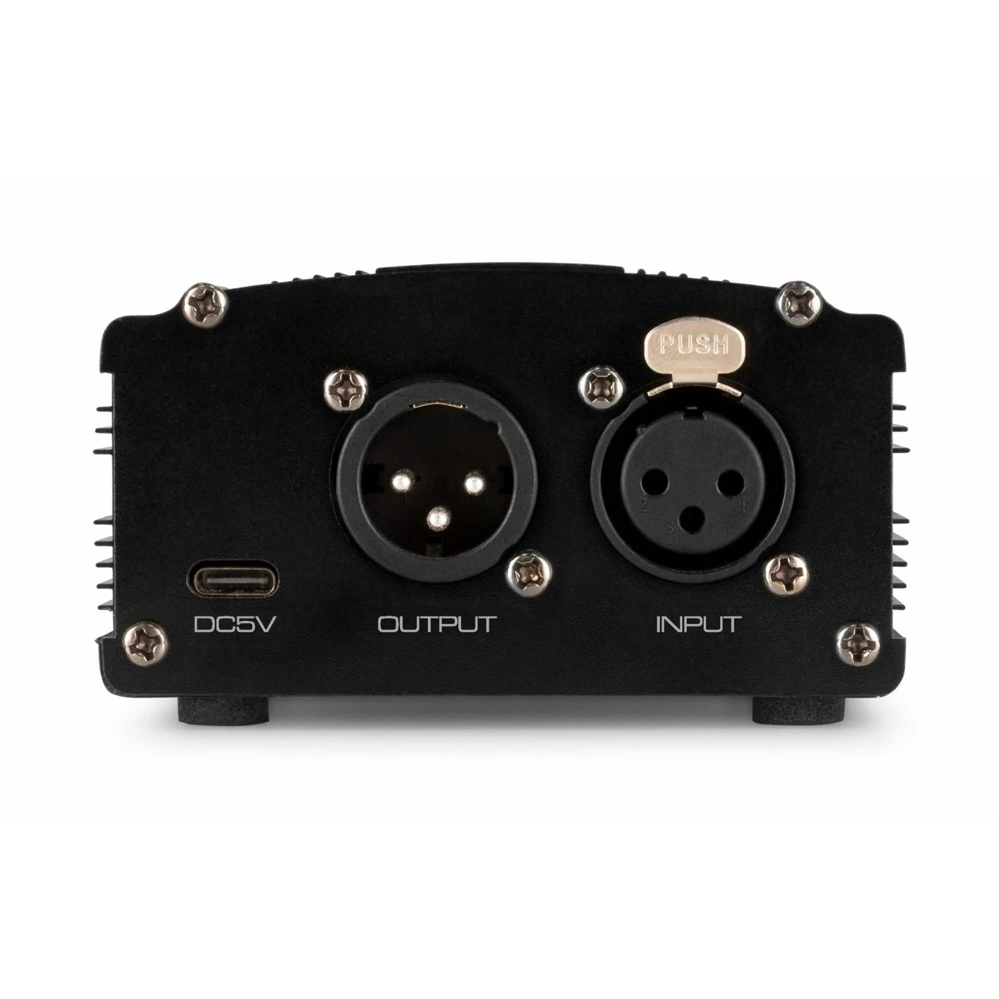 Vonyx VDX10 - Fuente de alimentación Phantom de 48 V para micrófono de Condensador, alimentación por USB-C, Entrada y Salida XLR balanceadas, compatibilidad Universal, Color Negro