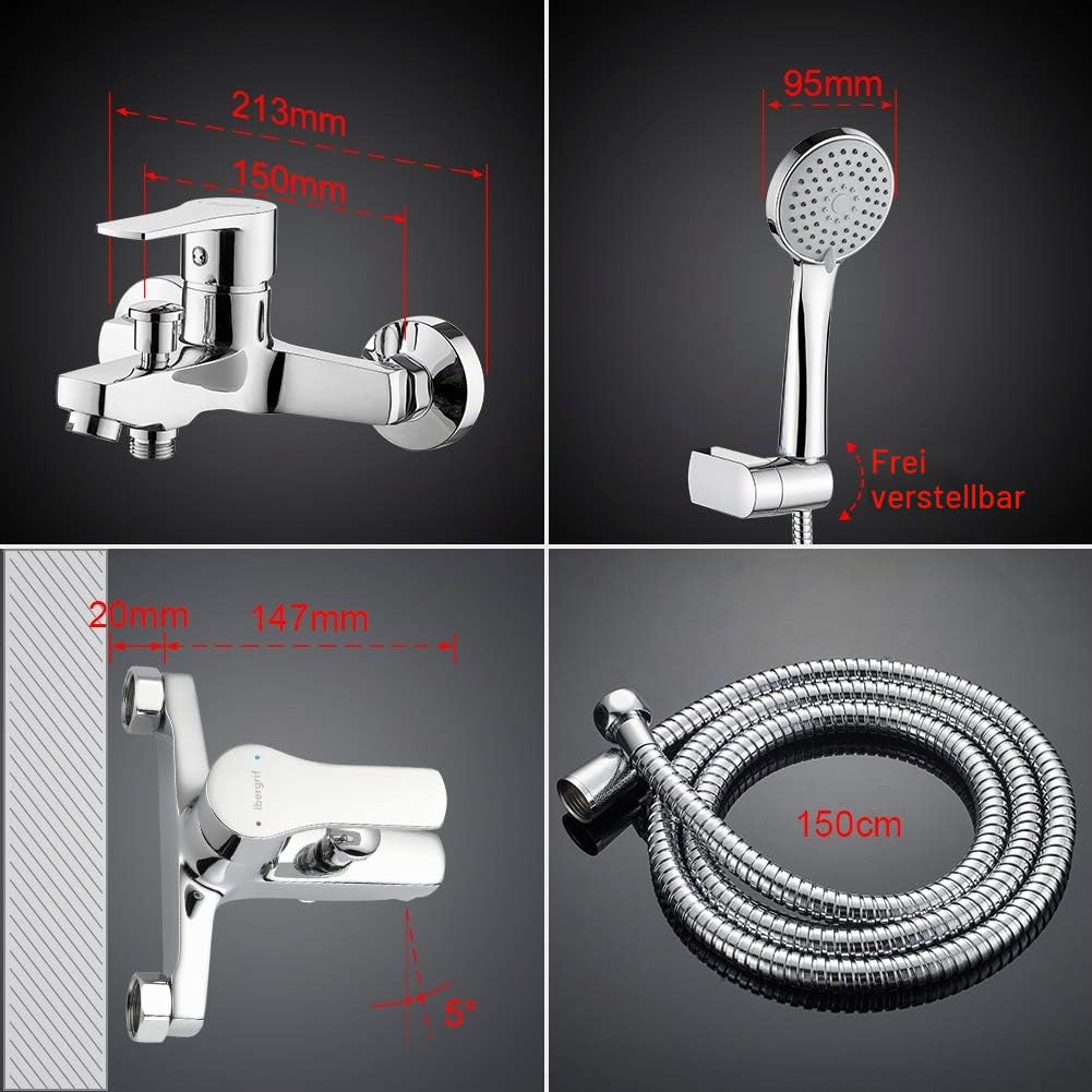 Ibergrif M13057 Badewannenarmatur mit Handbrause, Mischbatterie Badewanne, Wasserhahn Badewanne