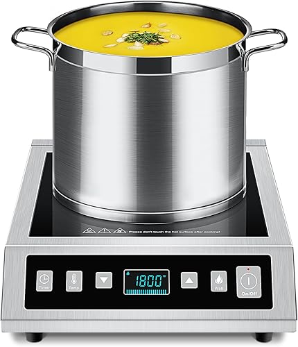 AMZCHEF Placa de cocción de inducción comercial, quemador portátil profesional, quemador de estufa de encimera de 1800 W con placa caliente de