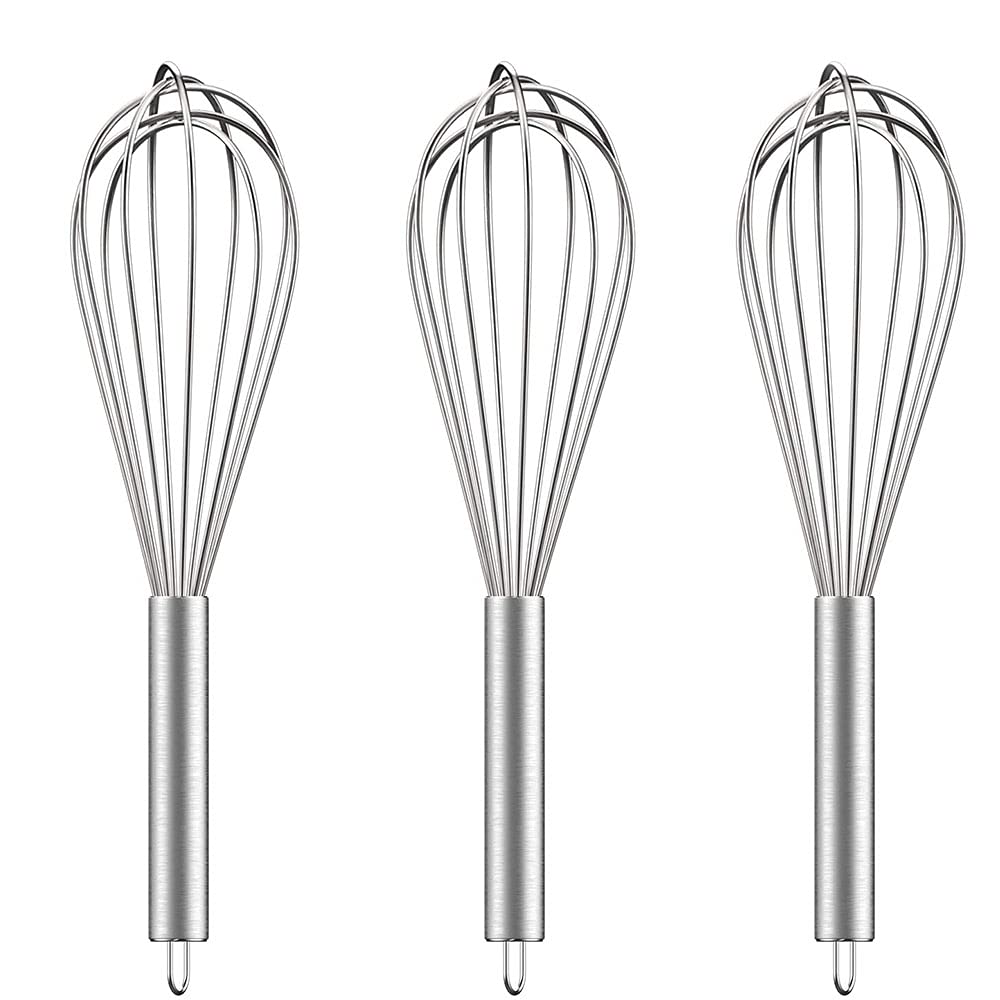 ANCLLO 3pcs 10 inch Balloon Whisk, Handheld Steel Wire Whisk Perfect for Blending, Whisking, Beating and Stirring, BPA Free, Dishwasher Safe
