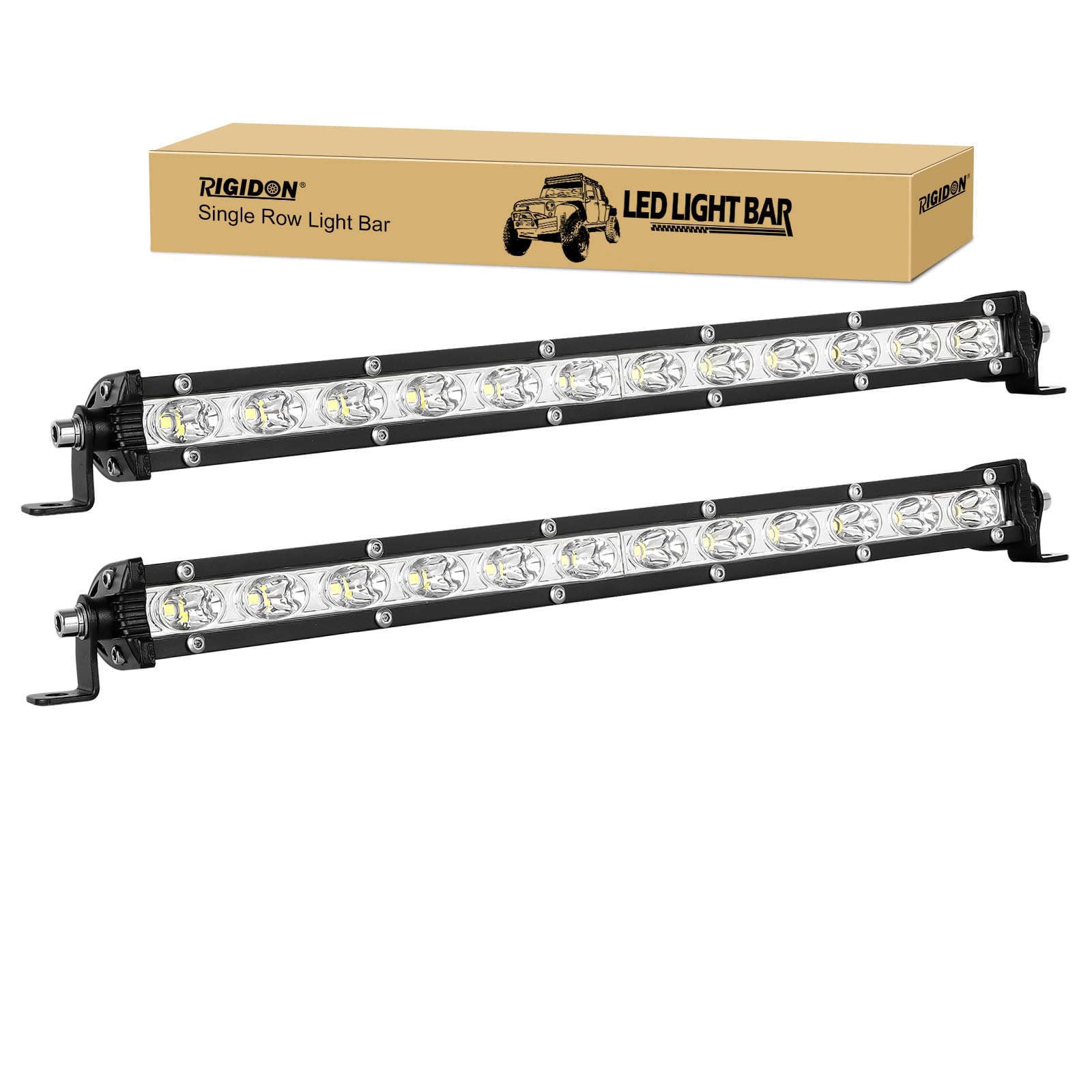 RIGIDON 2 Pcs Barra de Luz LED 13 Pulgadas 60W - 12V/24V Spotlight, Única Fila Delgado para Off Road Camión Coche ATV SUV 4x4, Focos Trabajo Lámpara 6000K