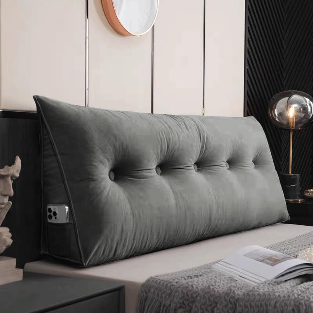 OHMG 160 cm XL Cuscino da lettura per letto, cuscino schienale divano, cuscino compensato triangolare, cuscino lombare in angolo, supporto di posizionamento, morbido e confortevole, cuscino per