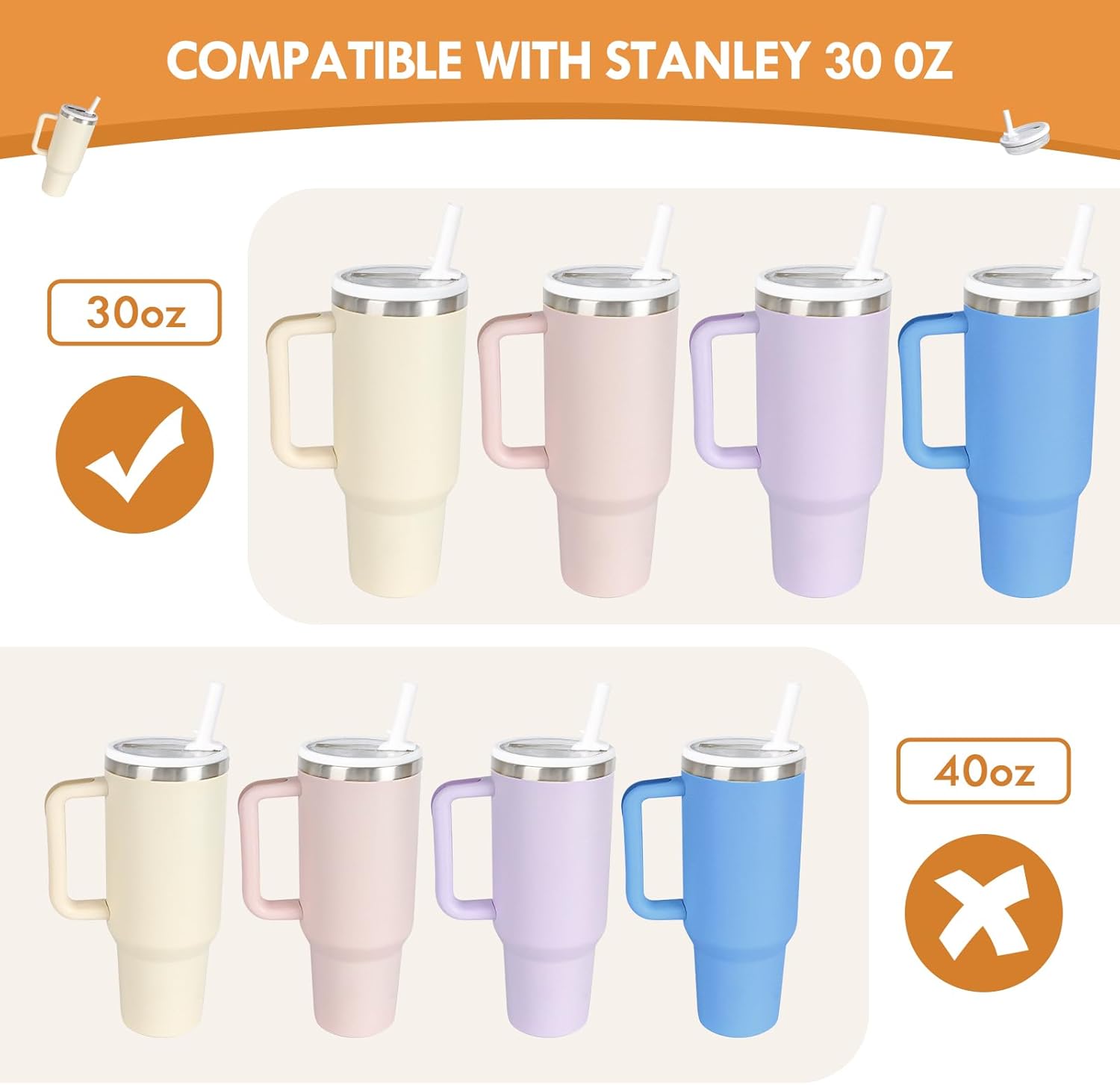 30 oz Replacement Lid for Stanley Quencher Tumbler Flip Straw, 2 PCS Spill Proof Lid Accessories Fit for Stanley with handle, Leak-Proof Splash Resistant Replaceble Cover Cap forStanley,(White*2) - Image 4