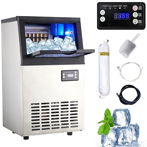 CMICE Máquina comercial para hacer hielo, máquina de hielo de acero inoxidable de 100 libras24 horas, construcción de acero inoxidable de alta