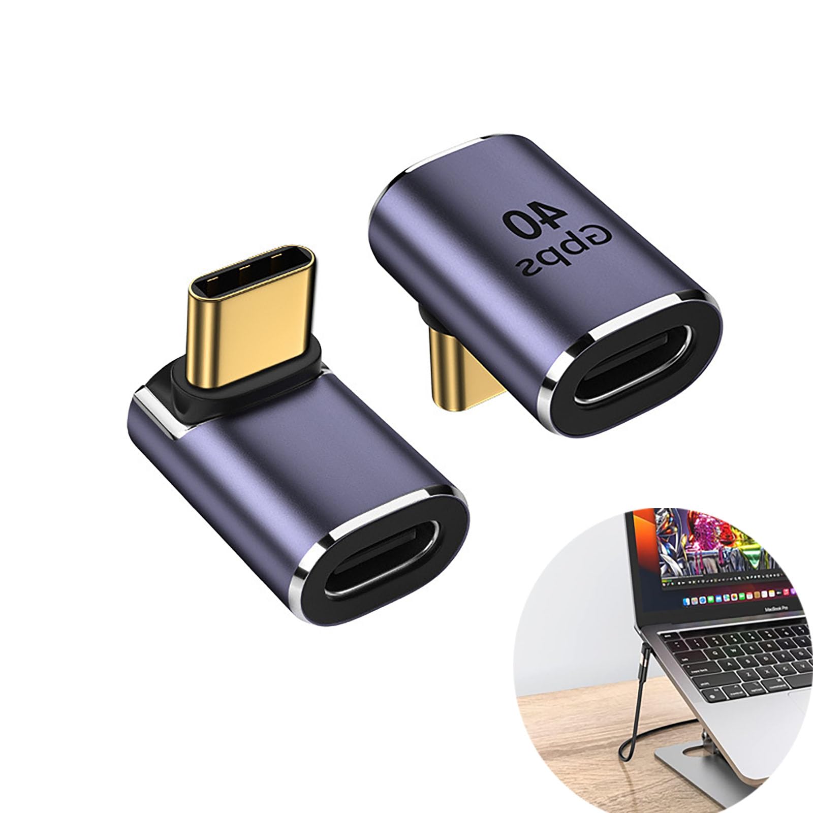 RuiMi タイプC USB-C変換アダプタ L型 USB Type C 延長アダプタ 40Gbps (90° 直角USB C オス メス)8K@60Hz映像出力 100W/5A急速充電 高速データ転送 の 4 .0 ケーブル(2個)