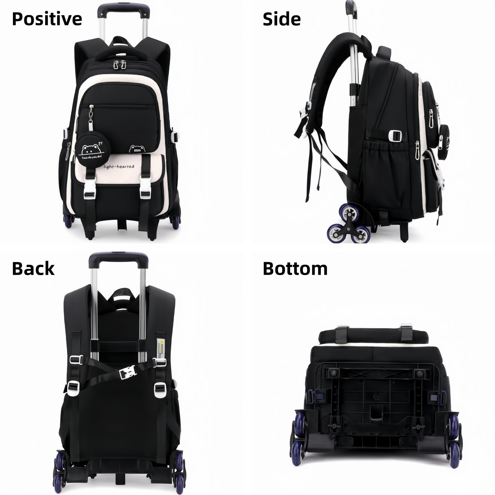 Zaino Trolley Ragazze Zaino con Ruote Removibili per Bambini Scuola e Viaggio