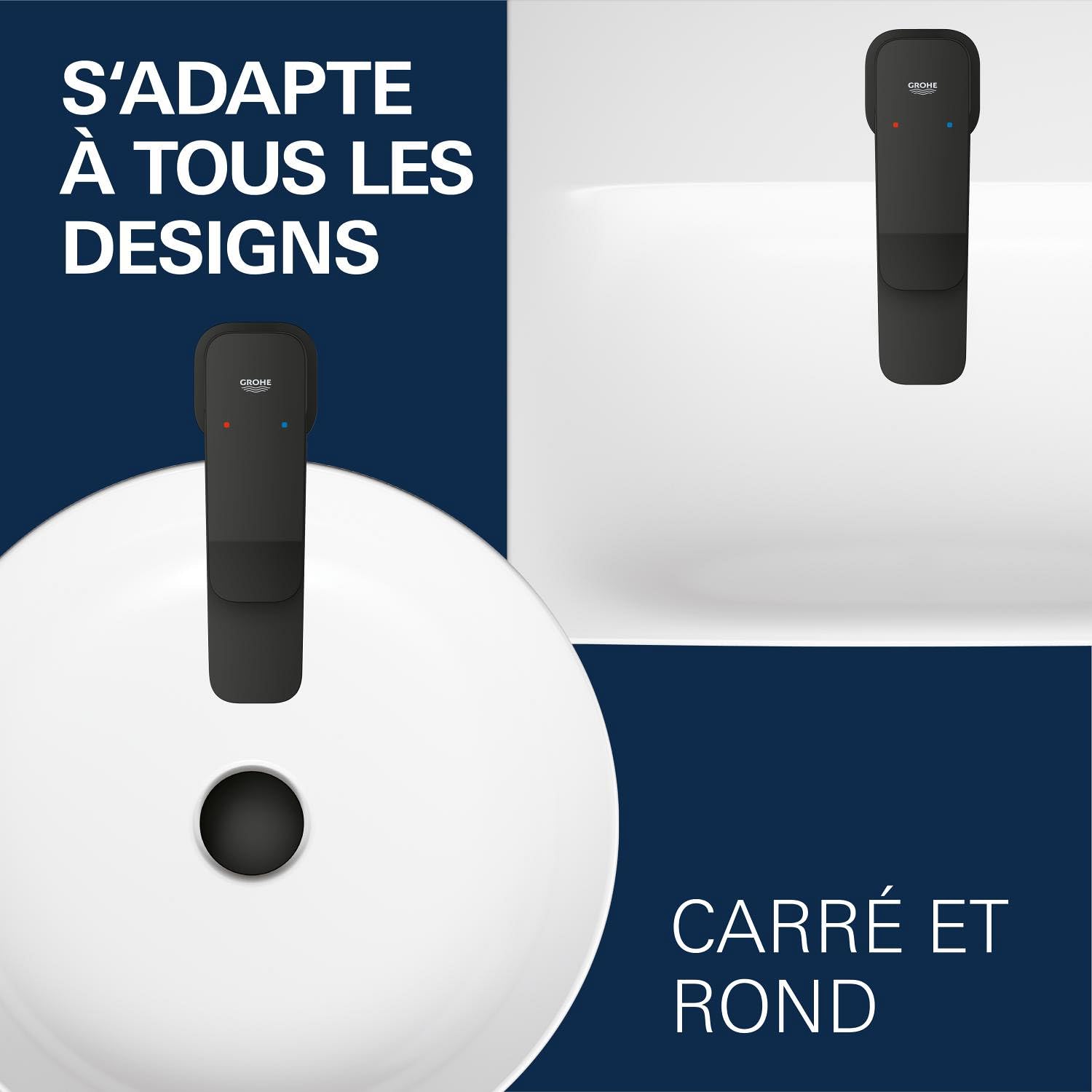 GROHE Dice Mitigeur monocommande Taille XL pour vasque à poser (Robinet pour Lavabo de Salle de bain, Facile à installer avec QuickTool inclus, Economie d'eau), Noir Mat,1018922430