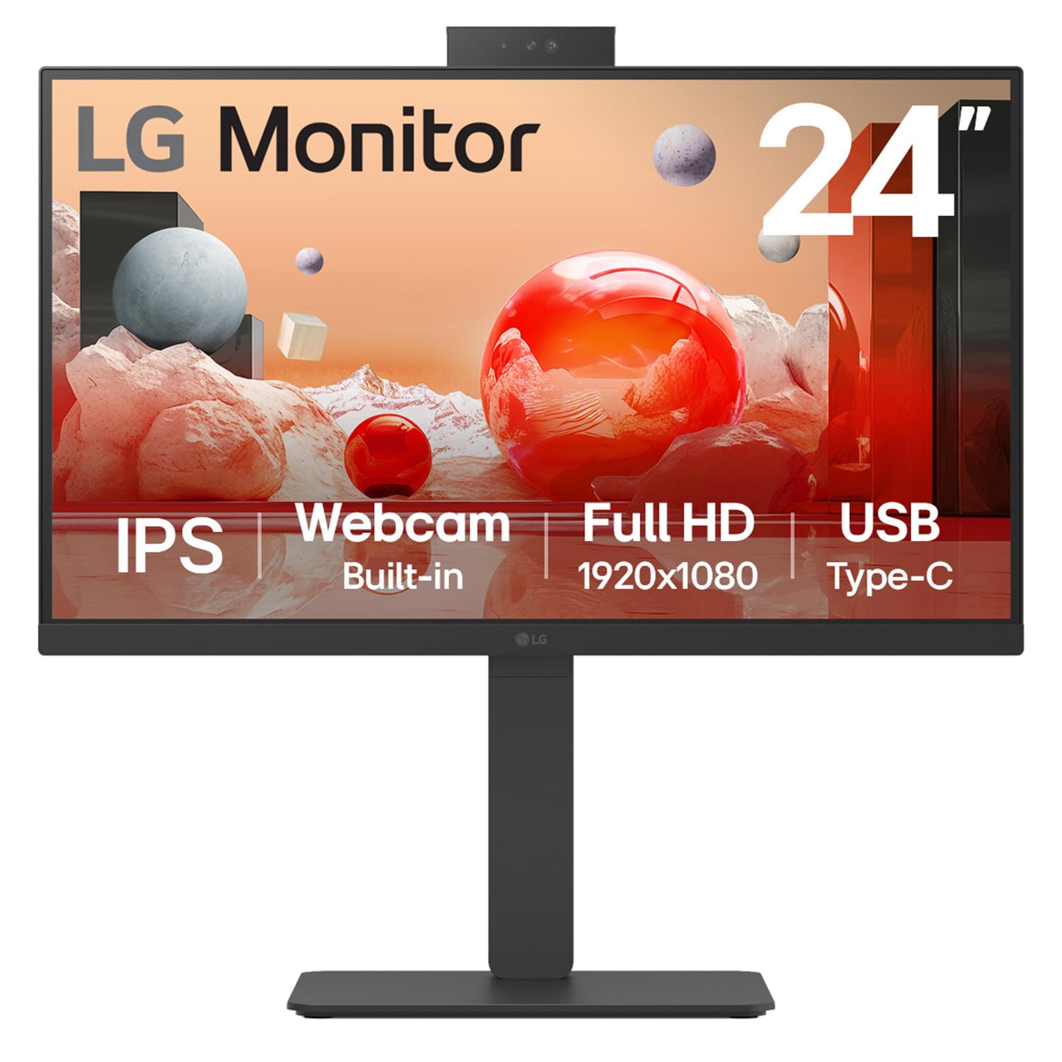 LG 24BA850 IPS Full HD (1920 x 1080) Monitor, 24", 100Hz, DP, HDMI, USB-C with PD90W, Built-in Full HD Webcam, mic, and Speakers, Height/Tilt/Swivel/Pivot Stand, Anti-Glare, Energy Star, TCO, Black-image-7