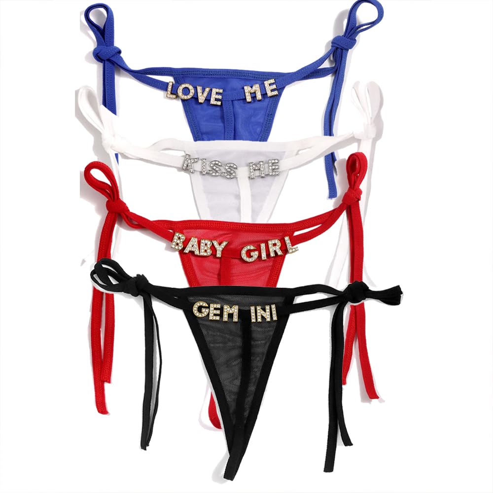 Ppetaul Women's Pattern08 Custom Thong - Personalized Thongs With Name Customized Panties For Rhinestone Golden Letters G-String Thongs, One Size