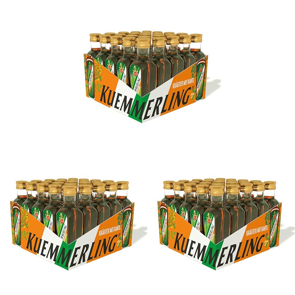 Kuemmerling Kräuterlikör, 25er Würfel (25x0,02l) 35% vol. - Der Halbbitterlikör mit Kultstatus!, auf Kräuterbasis, 25 Kleinflaschen sind praktisch zum Mitnehmen, super für Parties mit Freunden