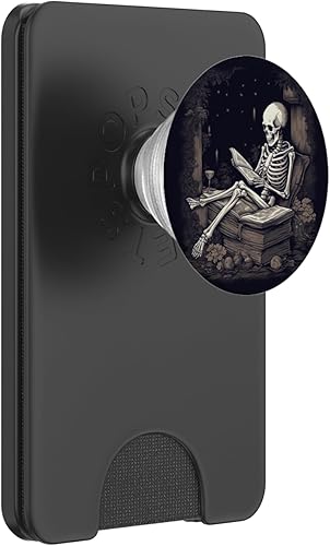 Miniatura 7 de Bibliotecario esqueleto gótico gótico gótico amante de la lectura de libros PopSockets intercambiables PopGrip