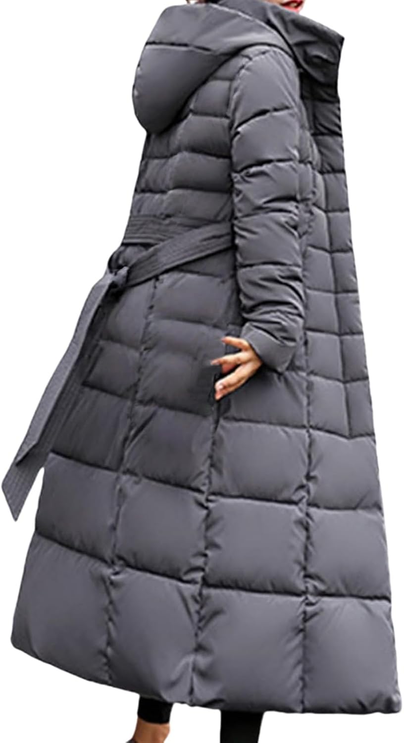 Women's Quilted Long Puffer Coats Casual Zip Up Thickened Down Jackets Winter Maxi Length Parka Coats Down Jacket