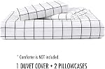 Nanko King Duvet Cover Set 3 pcs, 104x90 inch Geometric Cool Lightweight Microfiber Soft Luxury Quilt Cover with Zip Tie and 2 Pillowcase - Modern Bedding for Women Men, White Grid