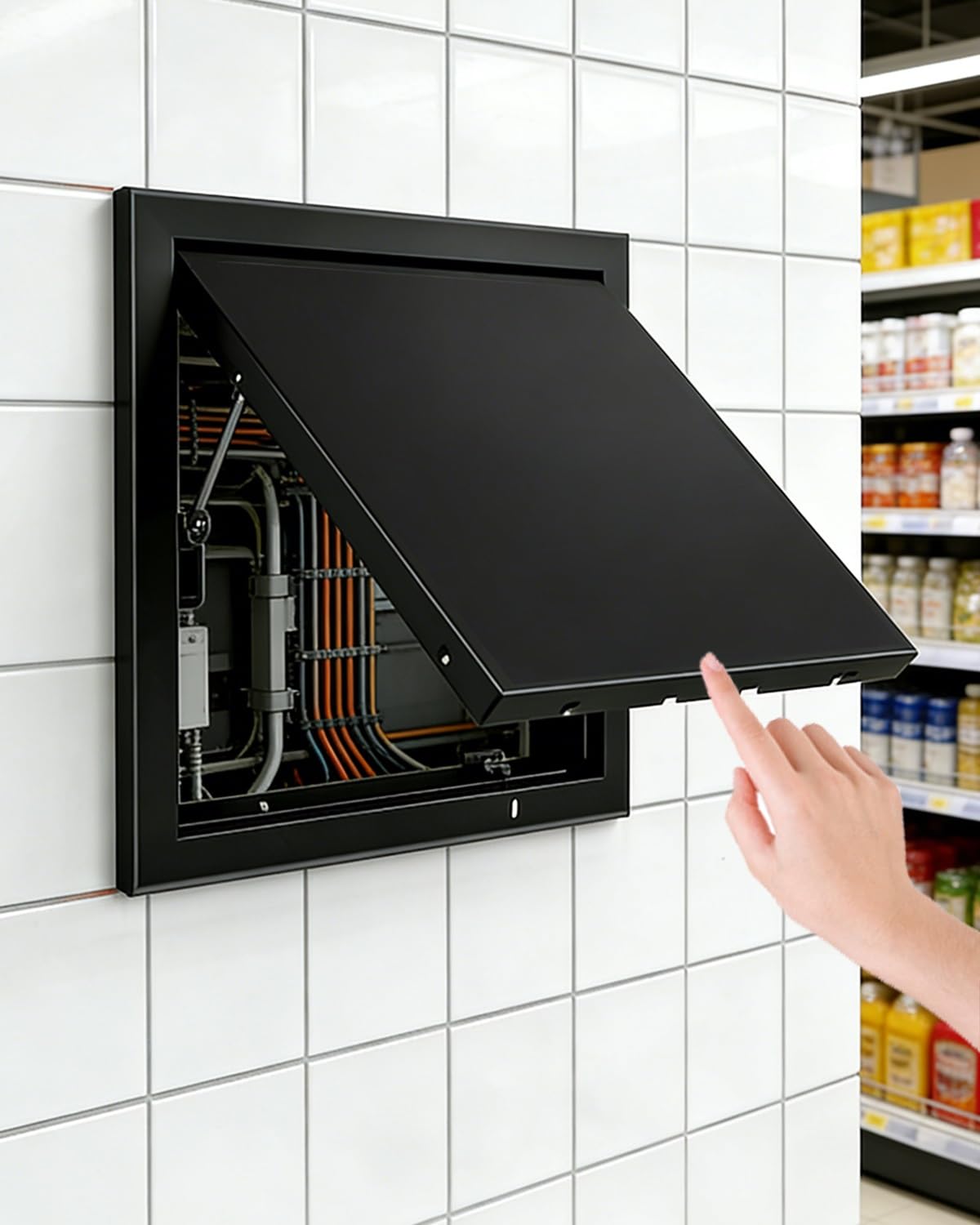 Couvercle d'inspection plomberie et panneau d'accès CVC alu noir aimanté