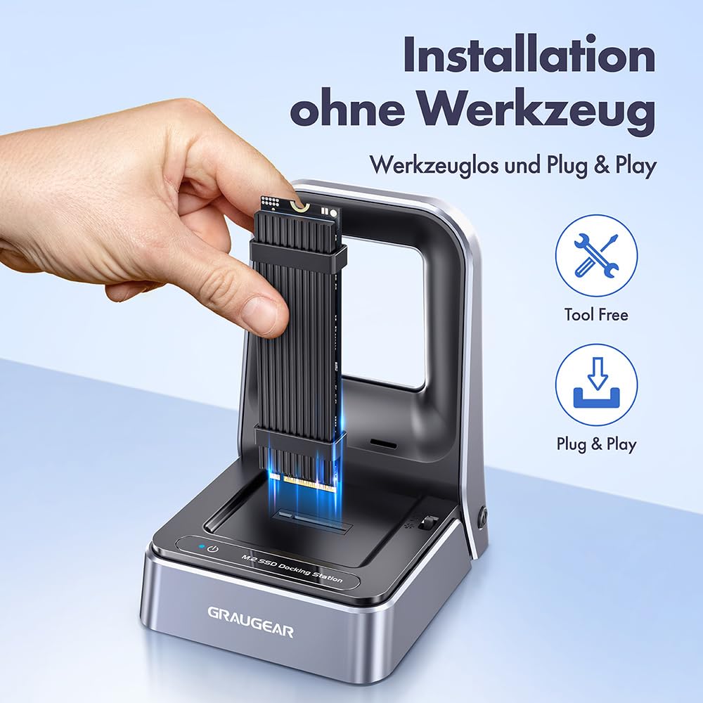 GRAUGEAR Stacja dokująca SSD 40 Gbit/s M2, USB4 NVME 40 Gbps, kompatybilna z Thunderbolt 4 do 3800 MB/s, do M.2 2230/2242/2260/2280/22110, chłodzenie, bez użycia narzędzi