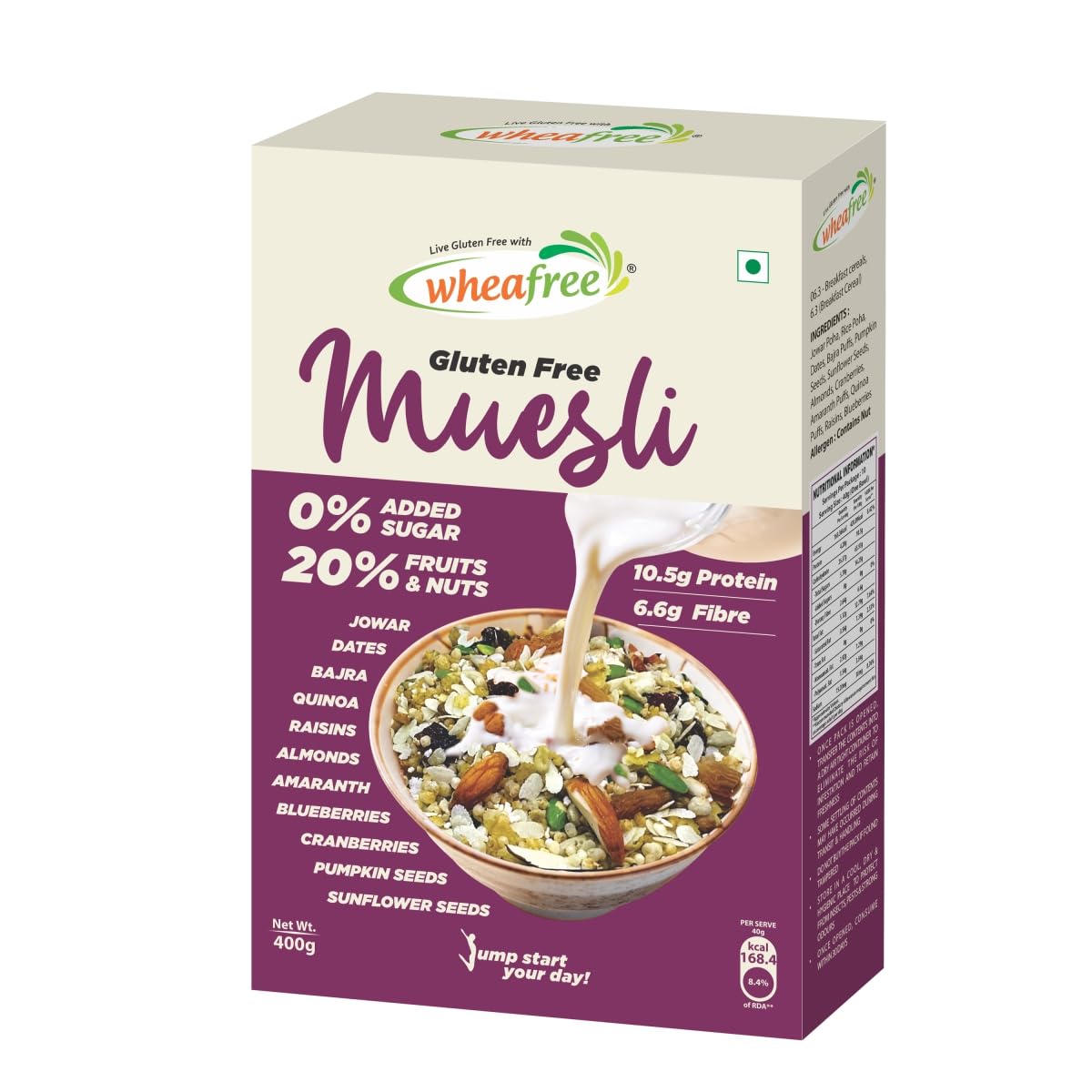 Wheafree Gluten Free Muesli (400g) | Goodness of 5 Grains, Seeds, Nuts and Berries | No Trans Fat | No Added Sugar | No Preservatives