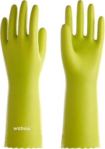 wahoo Guantes de limpieza respetuosos con la piel, guantes de algodón con forro flocado, reutilizables, antideslizantes, impermeables, tiernos,
