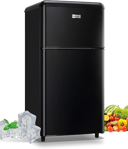 WANAI Refrigerador compacto de 3.2 pies cúbicos, mini refrigerador retro con congelador de 2 puertas con 7 modos de temperatura, estantes