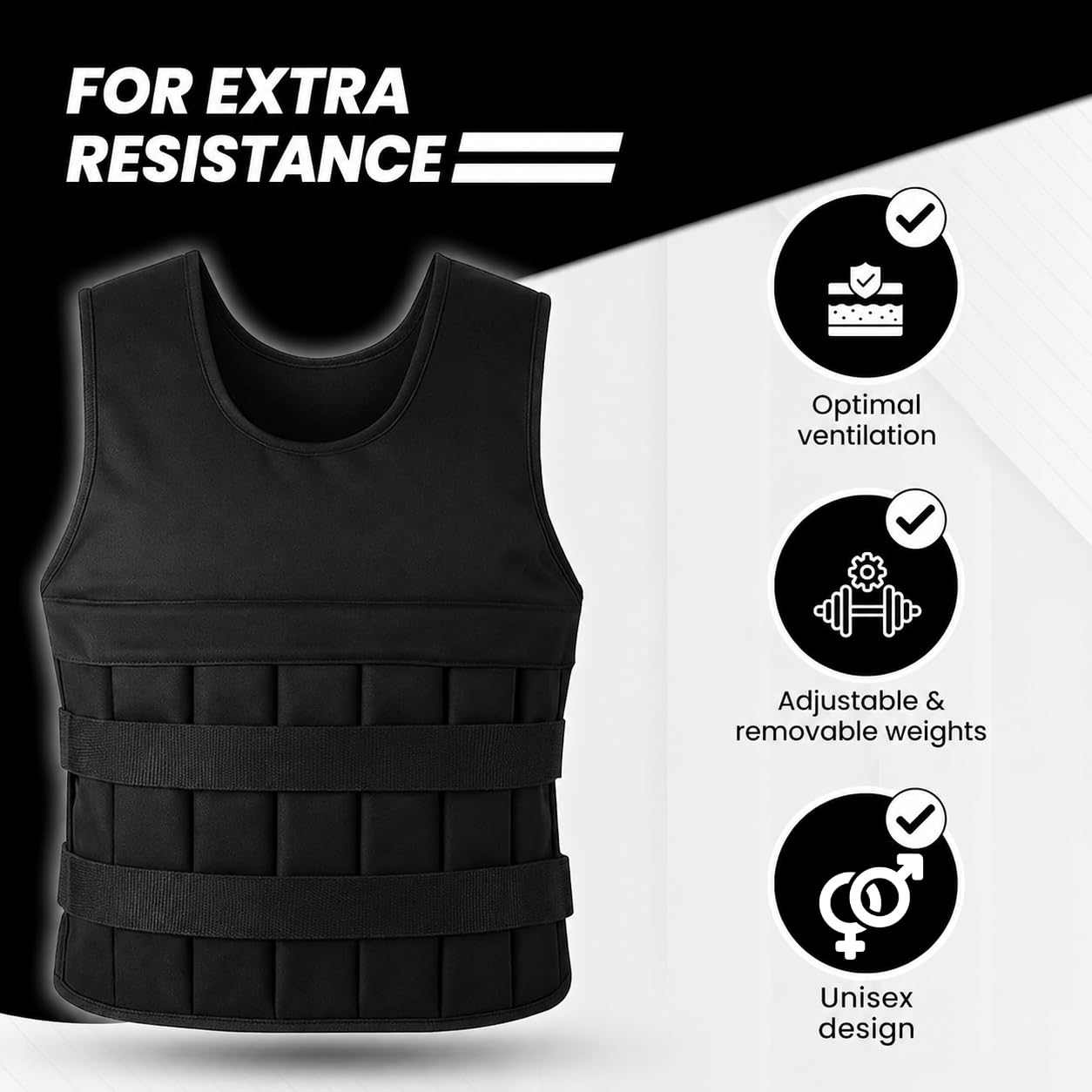 Gilet con pesi 10 kg, regolabile, pesi rimovibili, gilet da allenamento con pesi, crossfit, cardio, corsa, nero