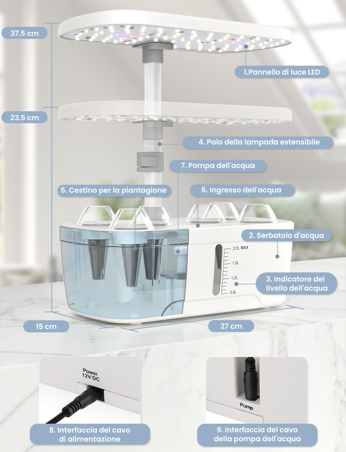 Serra Idroponica 6 baccelli Smart Garden con Luce di Crescita a LED, Kit di Germinazione delle Piante con Timer Automatico, Sistema di Giardino Interno Intelligente, Regali di Giardinaggio