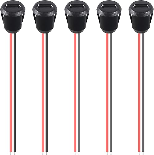 5PCS Tipo-C Chasis Hembra 2 Pin Tipo-C Conector de enchufe hembra impermeable Jack Puerto de carga hembra 3A USB-C Cargador Enchufe, Redondo Negro