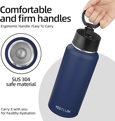 Miniatura 4 de Botella de agua aislada con popote, botella de agua deportiva de acero inoxidable aislada al vacío de 32 onzas, mantiene el frío y el calor, botella