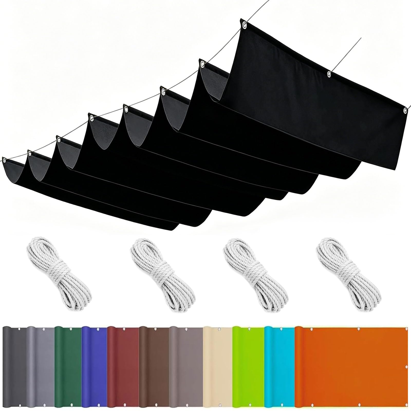 Protection UV optimale avec cette grande toile d'ombrage rétractable noire de 3x5.2m