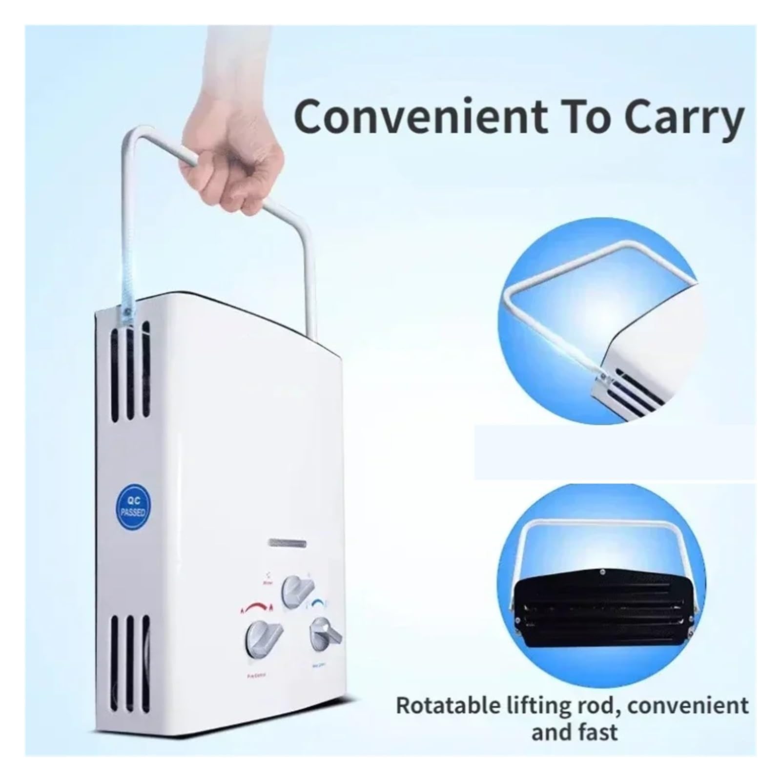 Podgrzewacz wody Gaz Propan LPG Bezzbiornikowy Podgrzewacz Wody 6L Outdoor Camping Natychmiastowa Wanna Z Głowicą Prysznicową Bojler Ciepłej Wody Kocioł Samochód Ciężarowy Namiot(Nero)