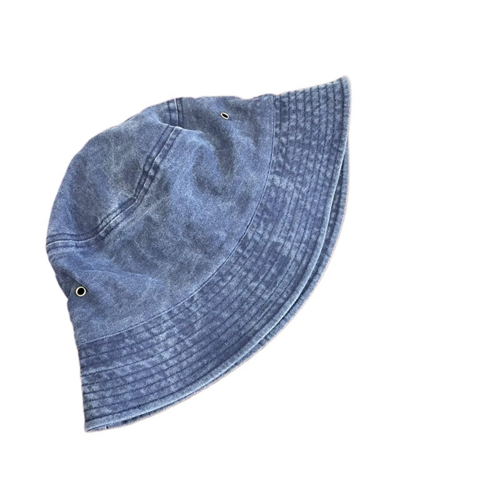 TRRYUIP Bucket Hat Washed Denim Bucket Hat Women Fisherman's Unisex Caps(Deep Blue)