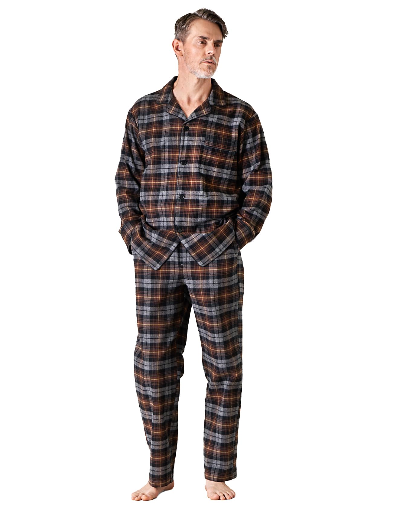 LAPASA 100% Cotone Flanella Completo Pigiama da Uomo a Quadri con Tasche e Coulisse, Set Maglia & Pantaloni M95