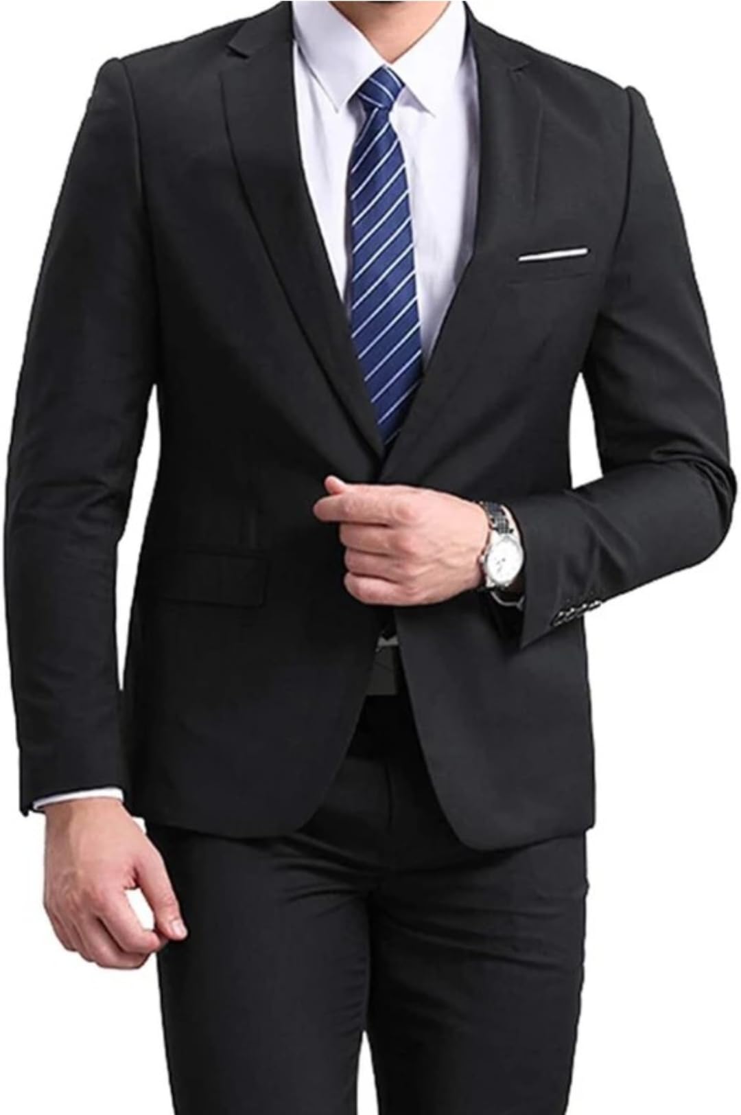 men bazar Slim Fit Single Breasted Blazer, Black, Notched Lapel, Polyester Blend, Formal and Wedding-picture-26