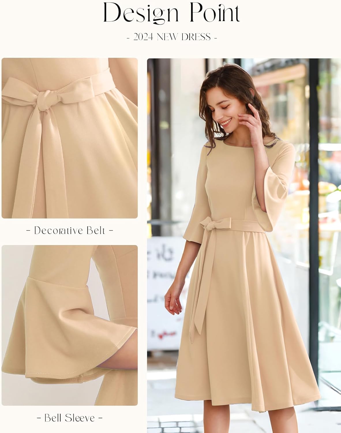 HomRain Women's Church Dresses Modest Bell Sleeve Wedding Guest Cocktail Tea Party Vintage Evening Dress - Image 4