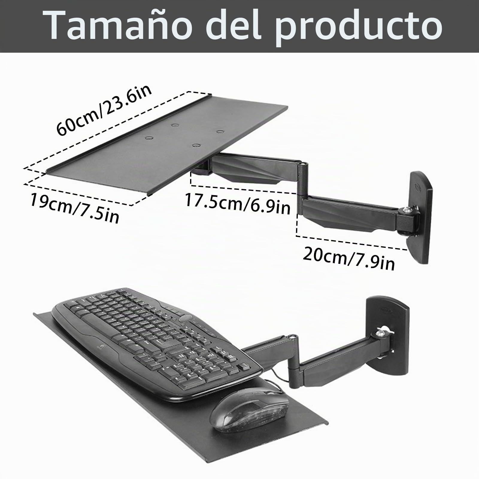 Plataforma para Teclado, Soporte de Pared Soporte de Poste para Bandeja de Teclado Bandeja giratoria y Plegable para Escribir Hogar u Oficina