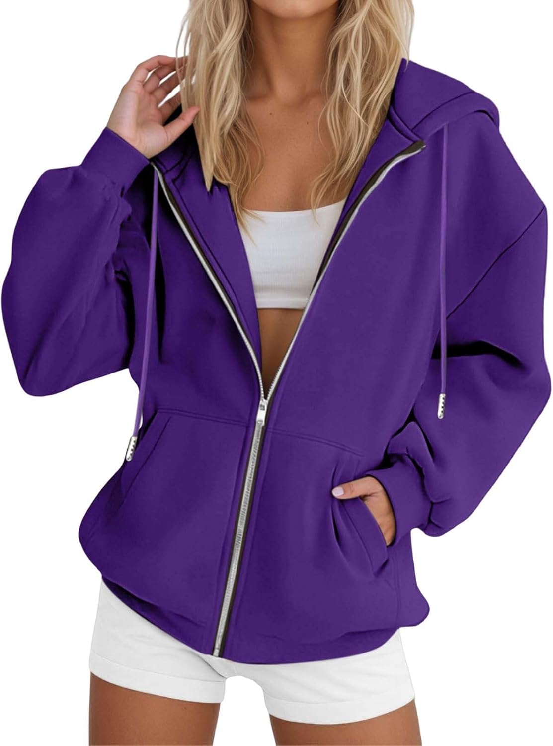 Womens Zip Up Hoodies Oversized Sweatshirts Fall Fashion Outfits Casual Jackets 2025 Winter Clothes with Pocket