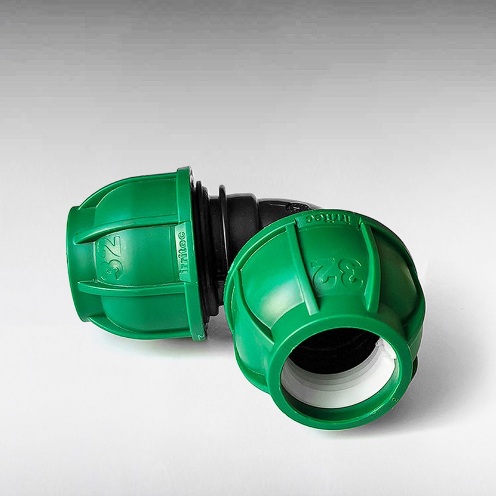 Conector rápido de curvatura en ángulo recto, codo conexión rápida con tapa verde PE, accesorio tubería grande sin calor, no requiere fusión por