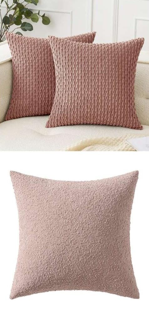 WoaboyBlush Pink Corduroy Pillow Covers and Pink Boucle Pillow Cover