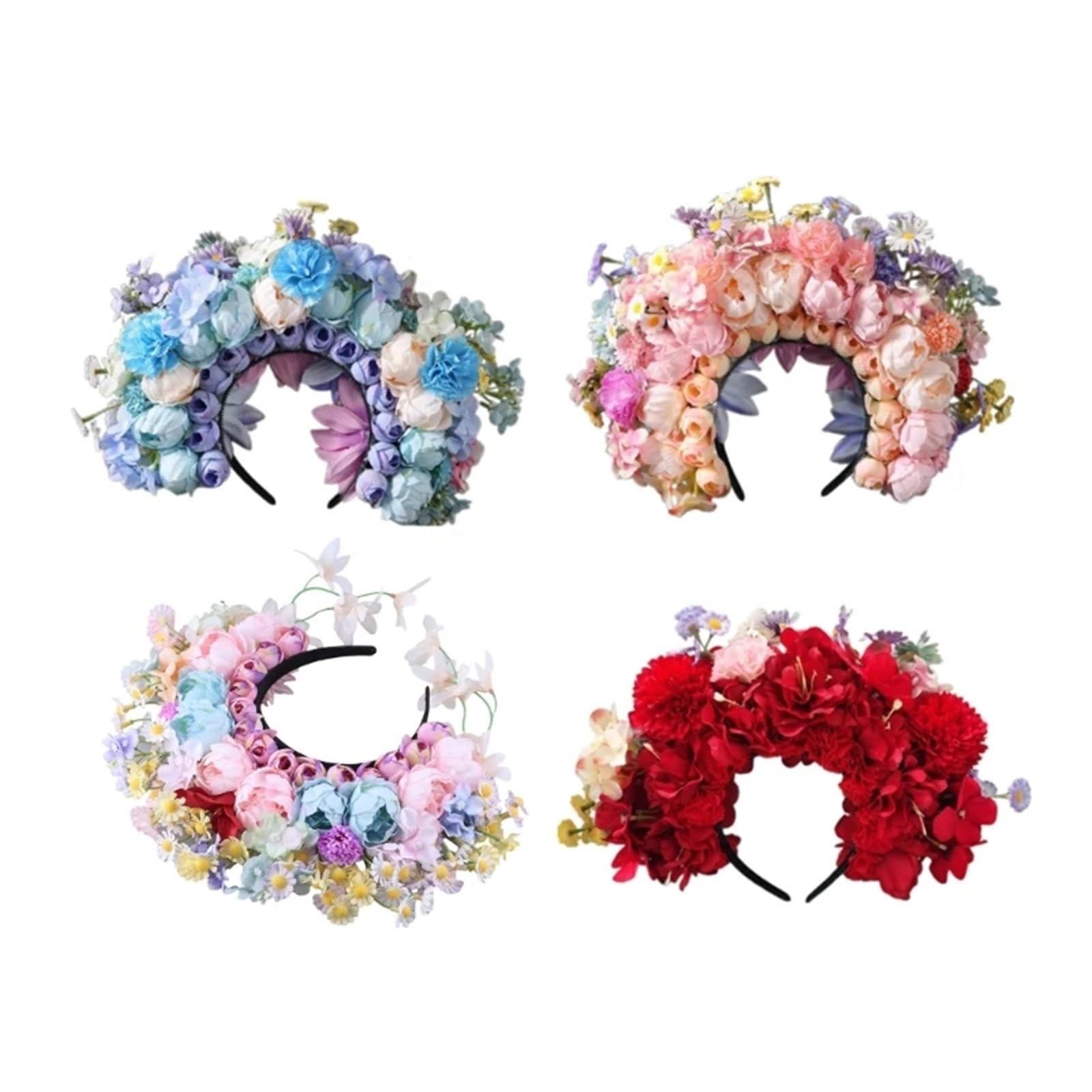 Haarreif mit künstlicher Blumenkrone Mehrfarbige künstliche Blumenkrone, Blumen-Stirnband, Haarkranz, Hochzeit, Party, Braut, Frauen(Color3)