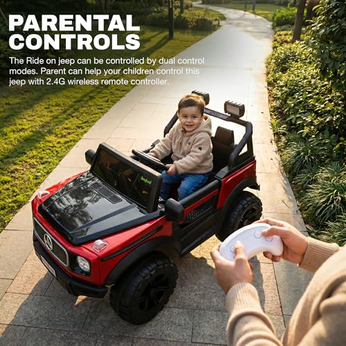 Image of Baybee Benzie Pro Battery Operated Jeep for Kids | Baby Ride on Electric Car with Parental Control, RGB Lights & Music | Rechargeable Big Battery Car for Kids 2 to 6 Years (Metallic Red)