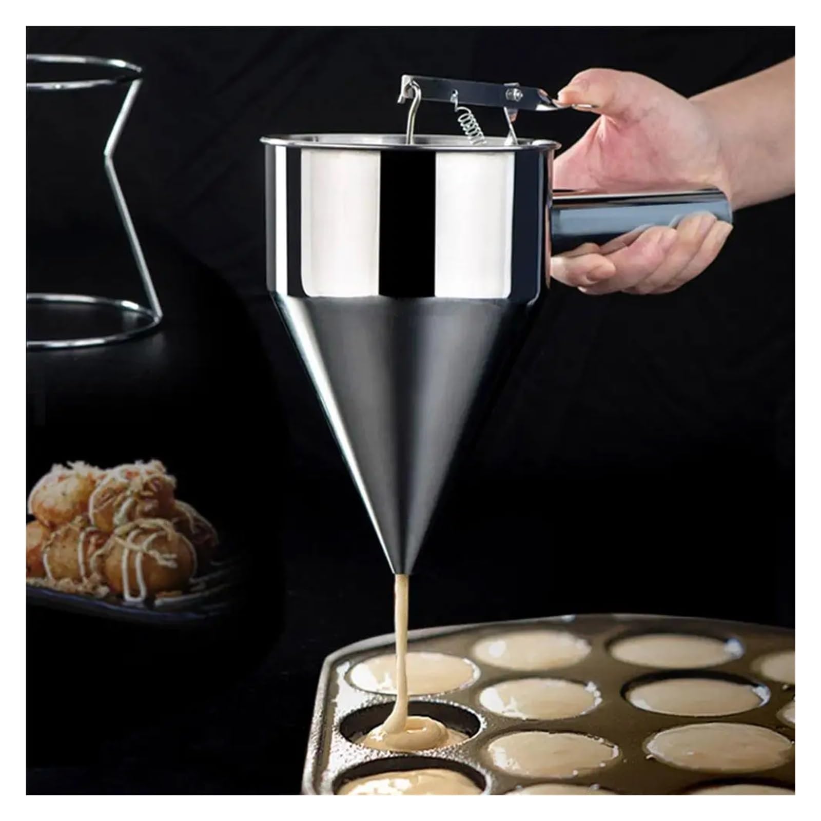 1 Set di imbuti da Cucina in Acciaio Inossidabile 304, Ideali for liquidi, spezie, Palline di Polpo, Strumenti con Imbuto a griglia, Imbuto da Cucina con Manico(L)