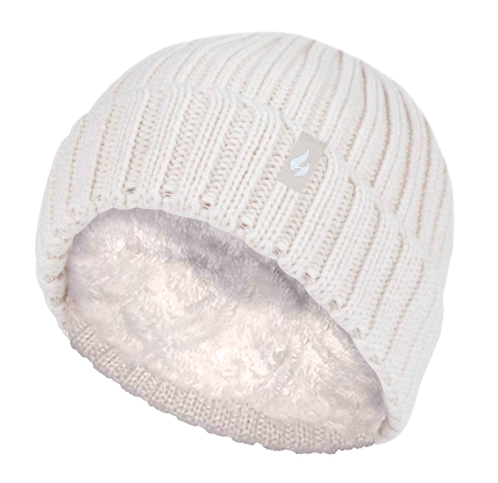 Heat Holders Thick Chunky Ribbed Thermal Beanie Hat for Winter in Cream | Size: 7-10 Years